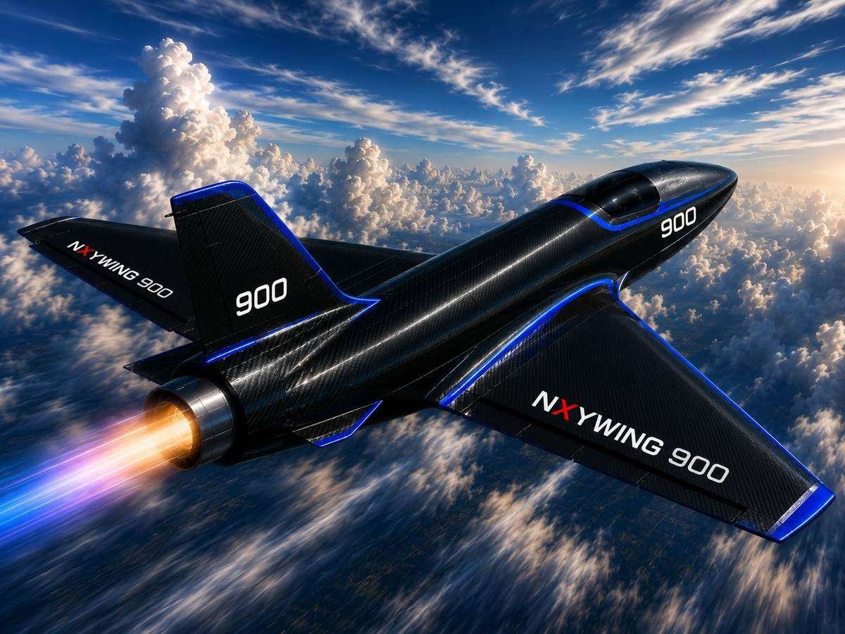 NXYWING 900 in flight at high altitude with afterburner