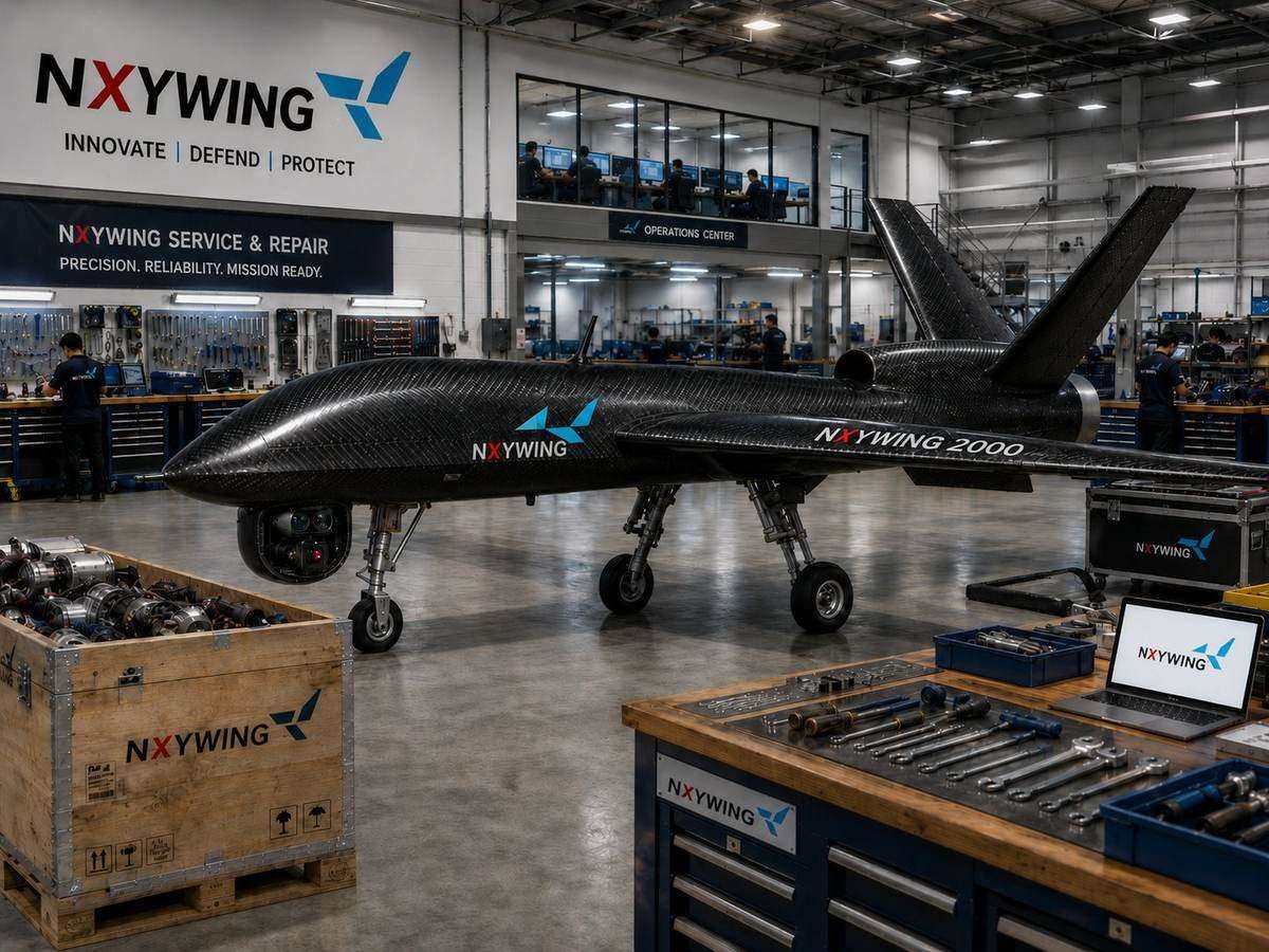 NXYWING 2000 in service hangar with technicians